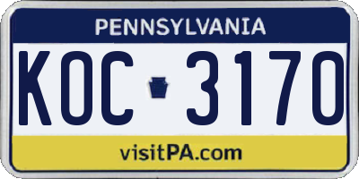 PA license plate KOC3170