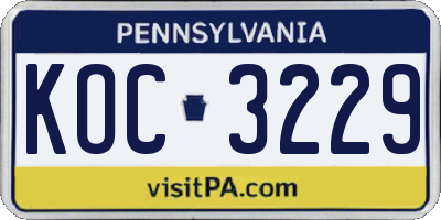 PA license plate KOC3229