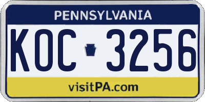 PA license plate KOC3256