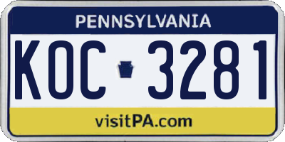 PA license plate KOC3281