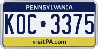PA license plate KOC3375