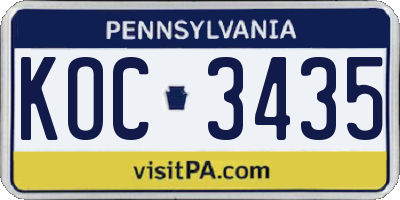 PA license plate KOC3435