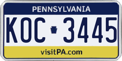 PA license plate KOC3445