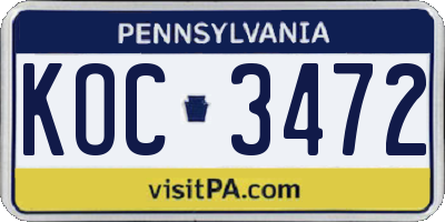 PA license plate KOC3472