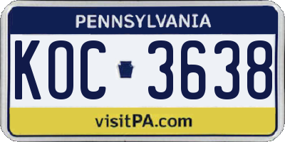 PA license plate KOC3638