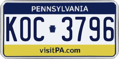 PA license plate KOC3796