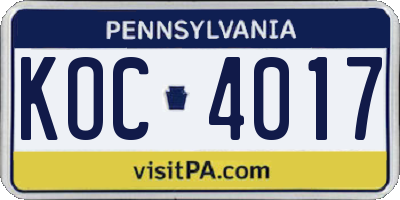 PA license plate KOC4017