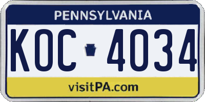 PA license plate KOC4034