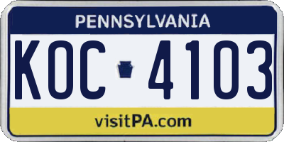 PA license plate KOC4103