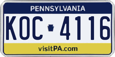 PA license plate KOC4116
