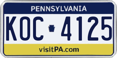 PA license plate KOC4125