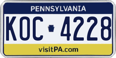 PA license plate KOC4228