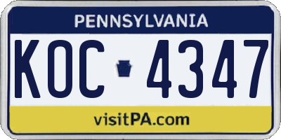 PA license plate KOC4347