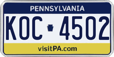 PA license plate KOC4502