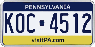 PA license plate KOC4512