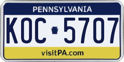 PA license plate KOC5707