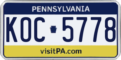 PA license plate KOC5778