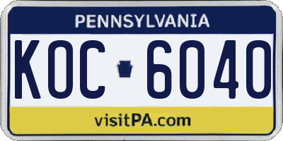 PA license plate KOC6040