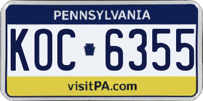 PA license plate KOC6355