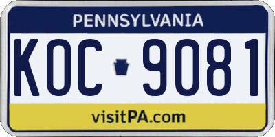 PA license plate KOC9081