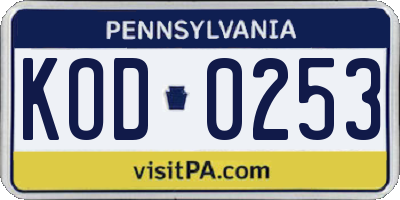 PA license plate KOD0253
