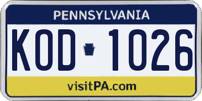 PA license plate KOD1026