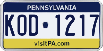 PA license plate KOD1217