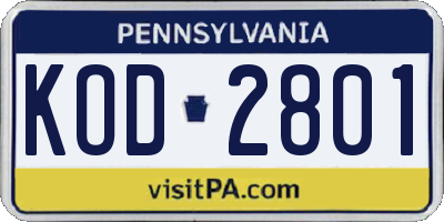 PA license plate KOD2801