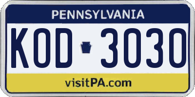 PA license plate KOD3030