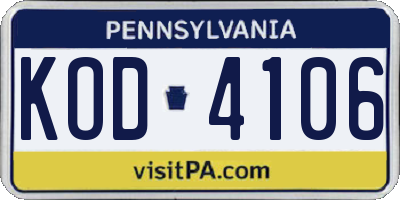 PA license plate KOD4106