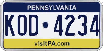 PA license plate KOD4234