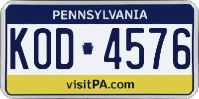 PA license plate KOD4576