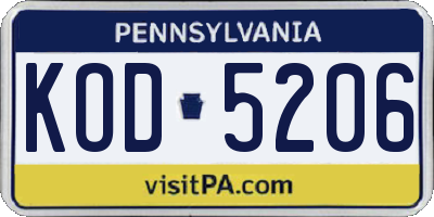 PA license plate KOD5206