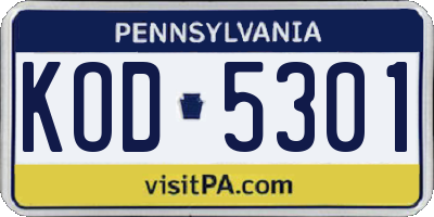 PA license plate KOD5301