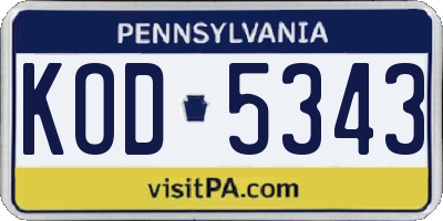 PA license plate KOD5343