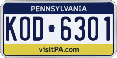PA license plate KOD6301