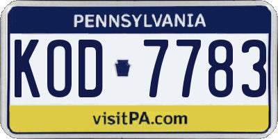 PA license plate KOD7783