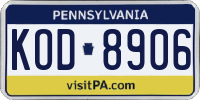 PA license plate KOD8906