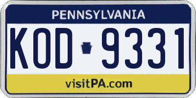 PA license plate KOD9331