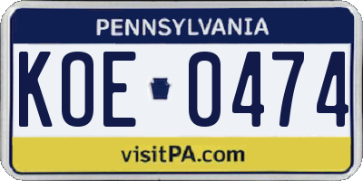 PA license plate KOE0474