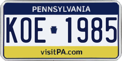 PA license plate KOE1985