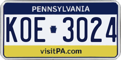 PA license plate KOE3024