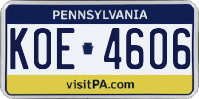 PA license plate KOE4606