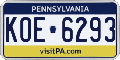 PA license plate KOE6293