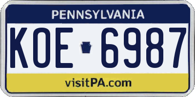 PA license plate KOE6987