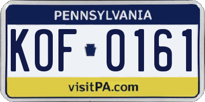 PA license plate KOF0161