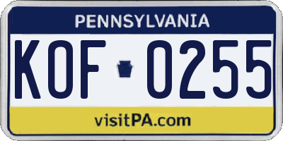 PA license plate KOF0255