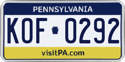 PA license plate KOF0292