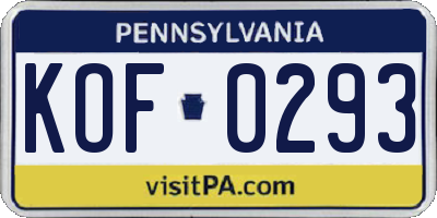 PA license plate KOF0293