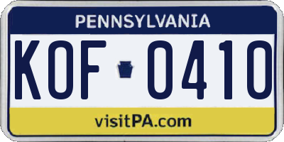 PA license plate KOF0410